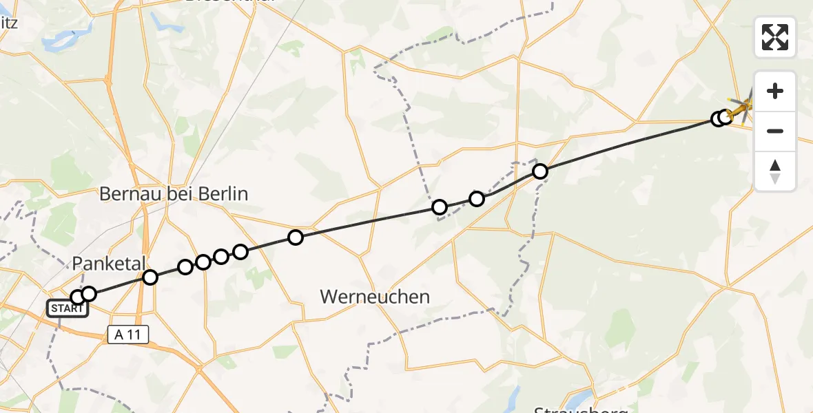 Flugroute Rettungshubschrauber Helios Clinic Berlin-Buch - Wriezen, 12 Juli 2026, 14:24