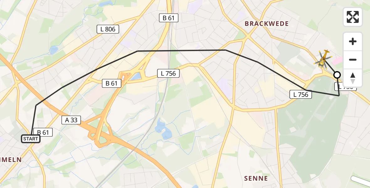 Flugroute Rettungshubschrauber Bielefeld - Luftrettungszentrum Bielefeld, 12 Juli 2026, 14:25