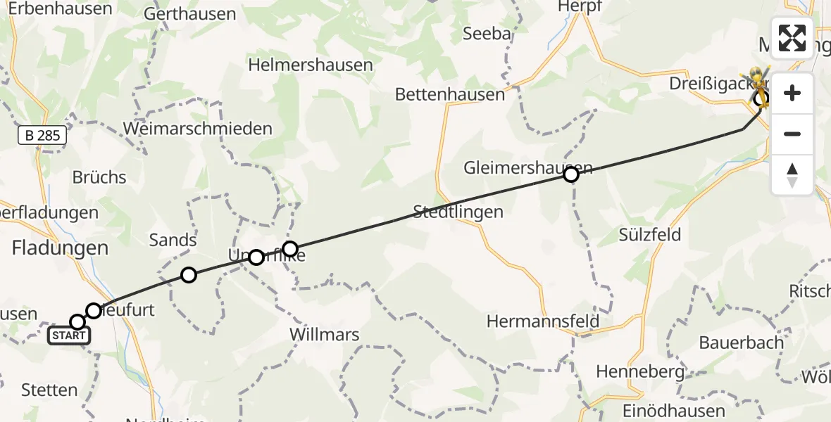 Flugroute Rettungshubschrauber Sondheim v.d.Rhön - Helios Clinic Meiningen, 12 Juli 2026, 14:28