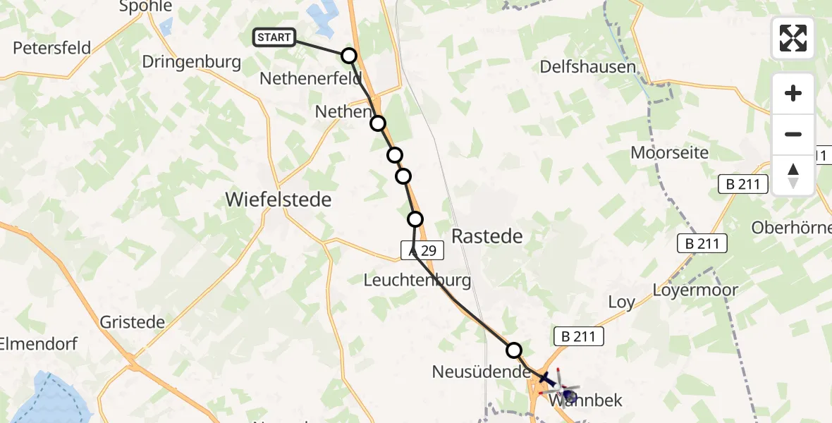 Flugroute Polizeihubschrauber Wiefelstede - Rastede, 12 Juli 2026, 14:29