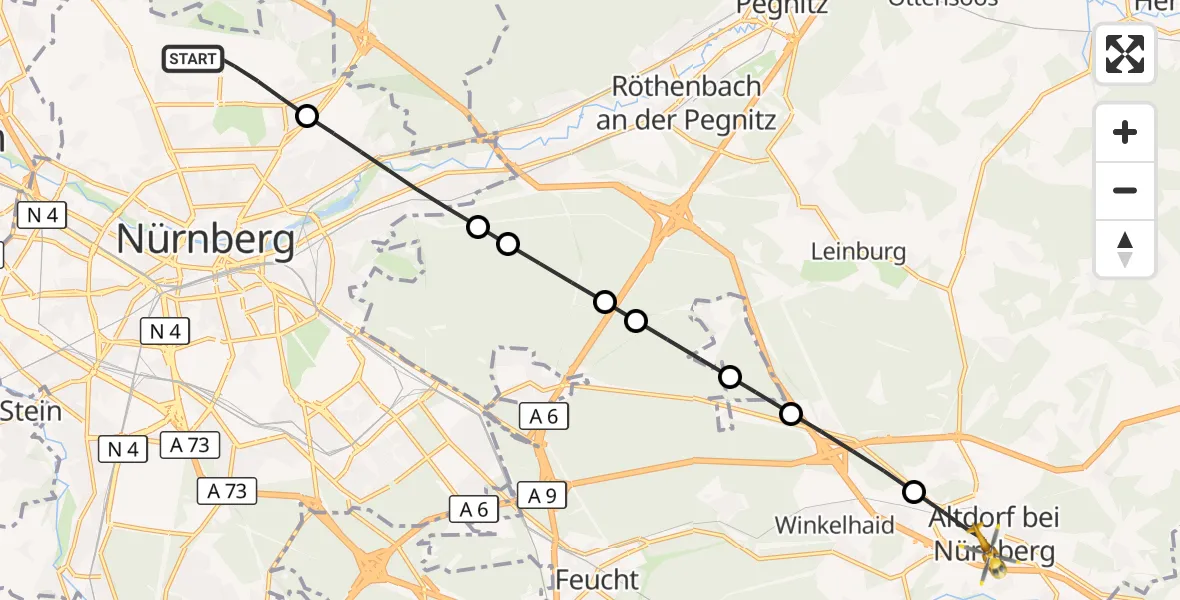 Flugroute Ambulanzhubschrauber Flughafen Nuremberg - Altdorf b.Nürnberg, 12 Juli 2026, 14:34