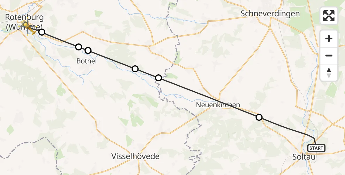Flugroute Rettungshubschrauber Soltau - Rotenburg (Wümme), 12 Juli 2026, 14:35