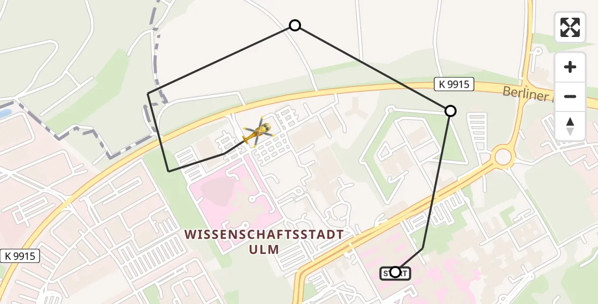 Flugroute Rettungshubschrauber Ulm Military Hospital Emergency - Ulm Military Hospital Emergency, 12 Juli 2026, 14:48