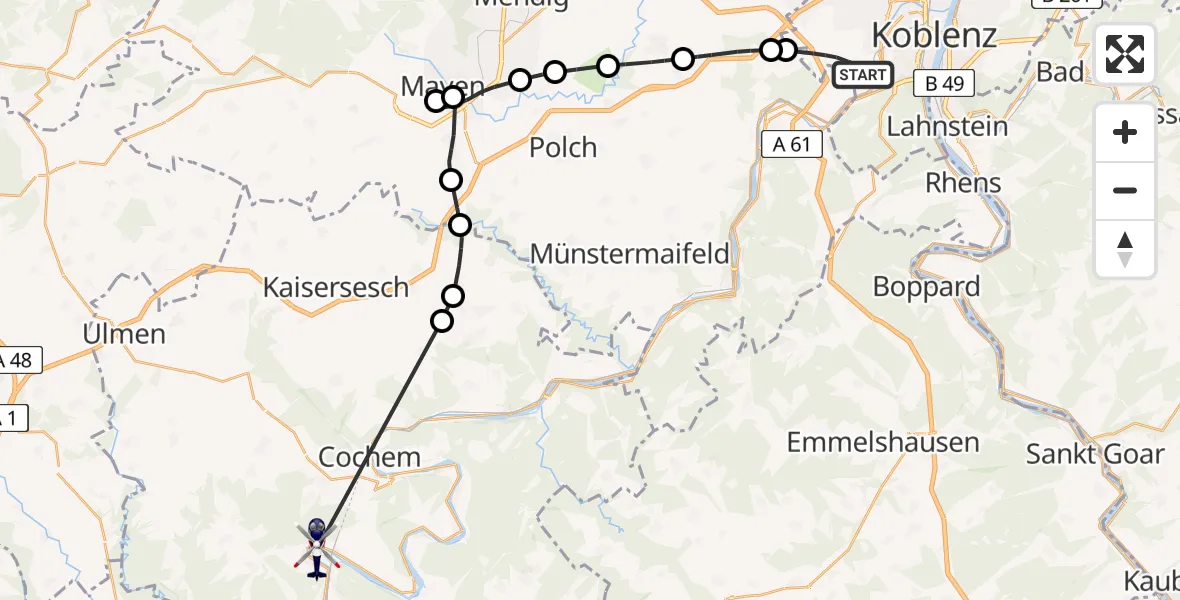 Flugroute Polizeihubschrauber Koblenz - Bremm, 12 Juli 2026, 14:58