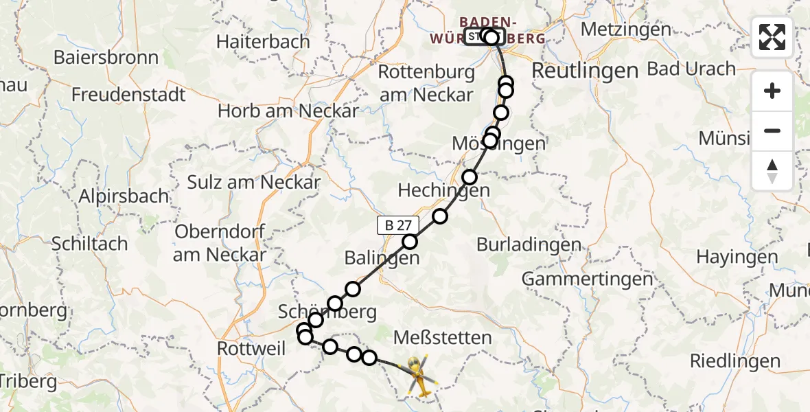 Flugroute Ambulanzhubschrauber Tübingen Trauma Hospital - Nusplingen, 12 Juli 2026, 15:05