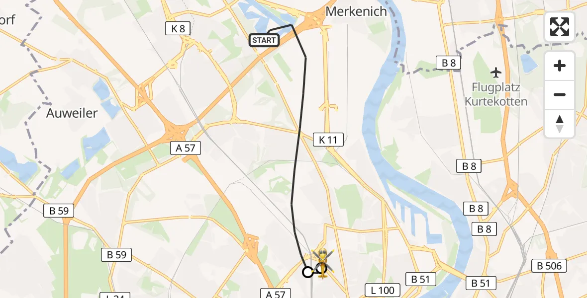 Flugroute Ambulanzhubschrauber Köln - Sankt Vinzenz Hospital, 12 Juli 2026, 15:10
