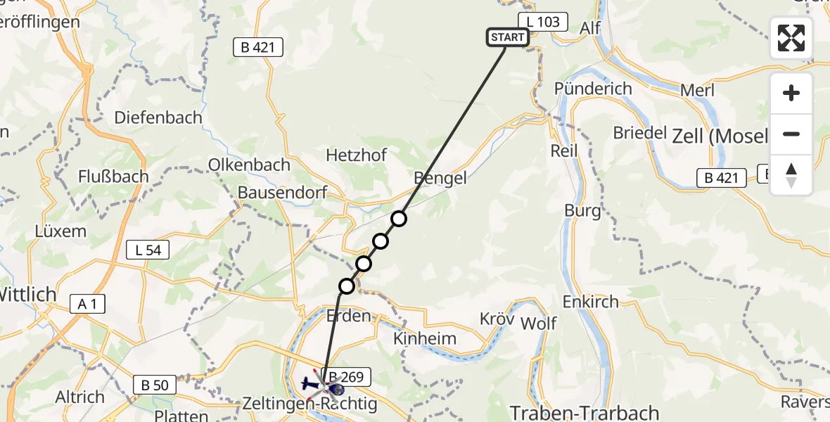 Flugroute Polizeihubschrauber Bengel - Zeltingen-Rachtig, 12 Juli 2026, 15:17