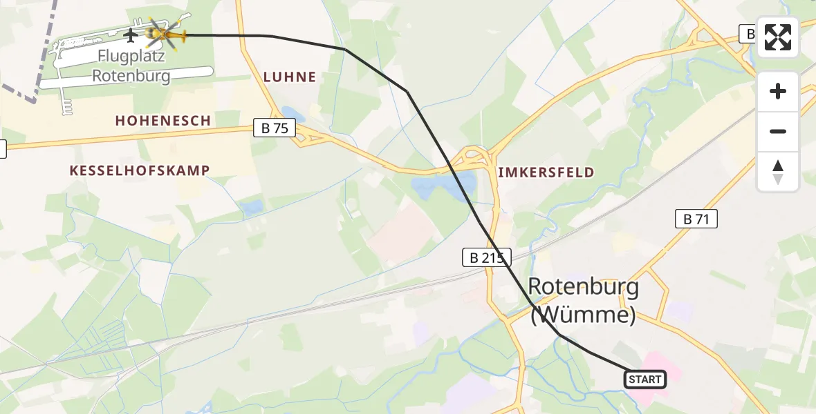 Flugroute Rettungshubschrauber Rotenburg (Wümme) - Rotenburg (Wümme) Flugplatz, 12 Juli 2026, 15:23