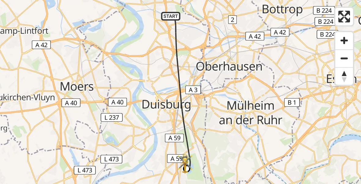 Flugroute Rettungshubschrauber Duisburg - Duisburg Air Rescue Hubschrauberlandeplatz (Christoph 9), 12 Juli 2026, 15:24
