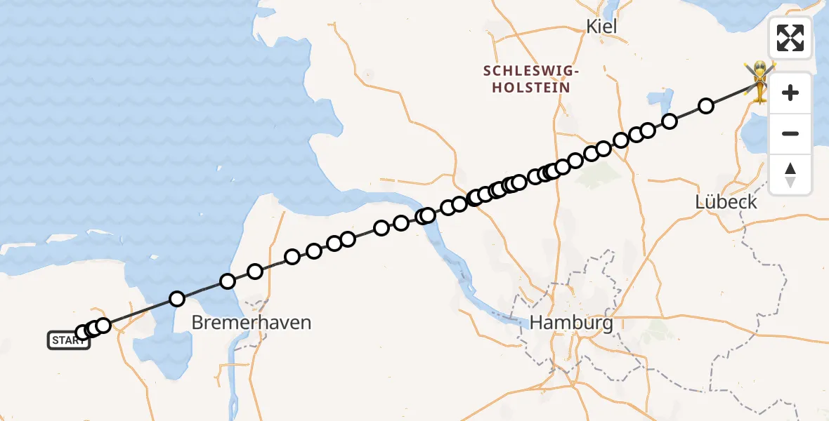 Flugroute Ambulanzhubschrauber Friedeburg - Schashagen, 12 Juli 2026, 15:25