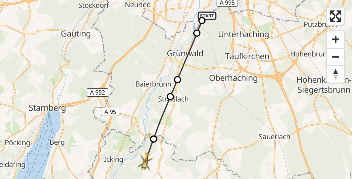 Flugroute Rettungshubschrauber ADAC Air Rescue Center Hubschrauberlandeplatz (Christoph 1) - Egling, 12 Juli 2026, 15:30