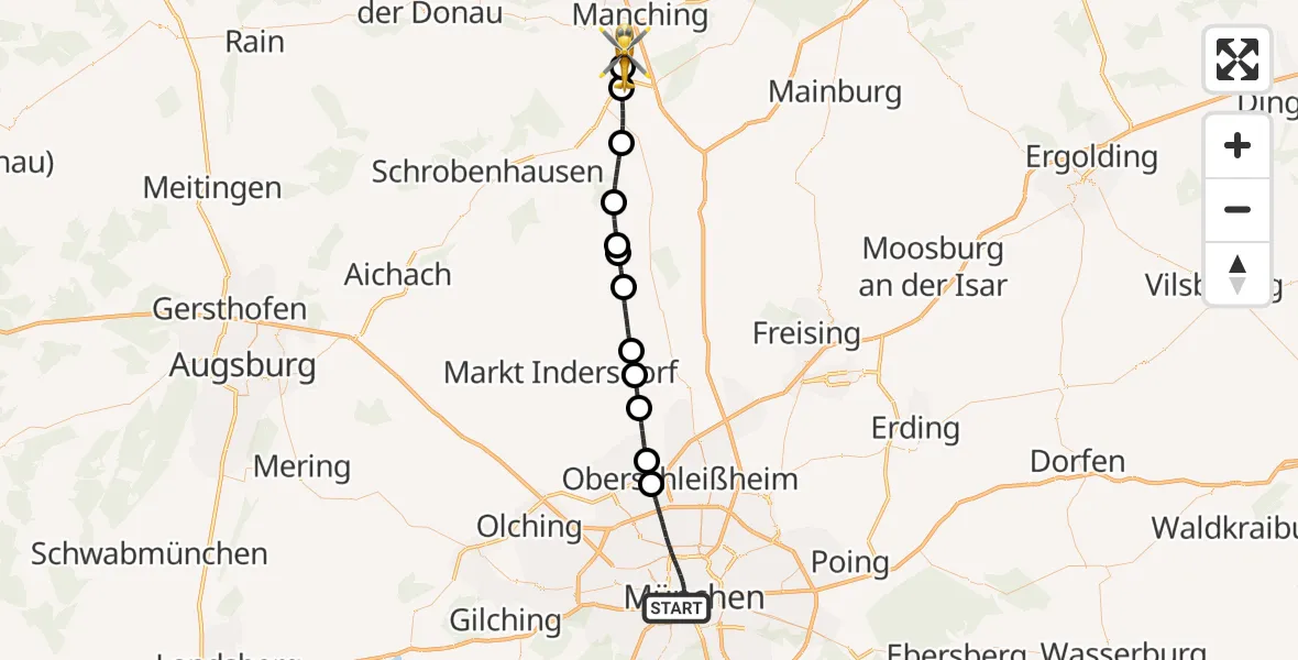 Flugroute Rettungshubschrauber München - Baar-Ebenhausen, 12 Juli 2026, 15:42
