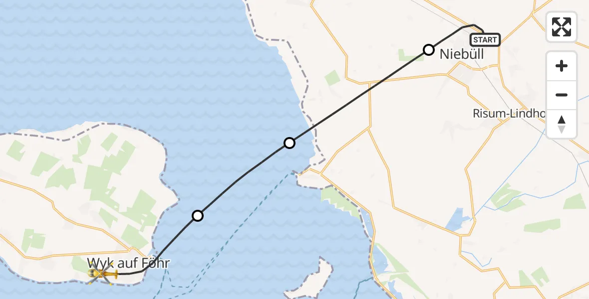 Flugroute Ambulanzhubschrauber Niebüll - Wyk auf Föhr, 12 Juli 2026, 15:48