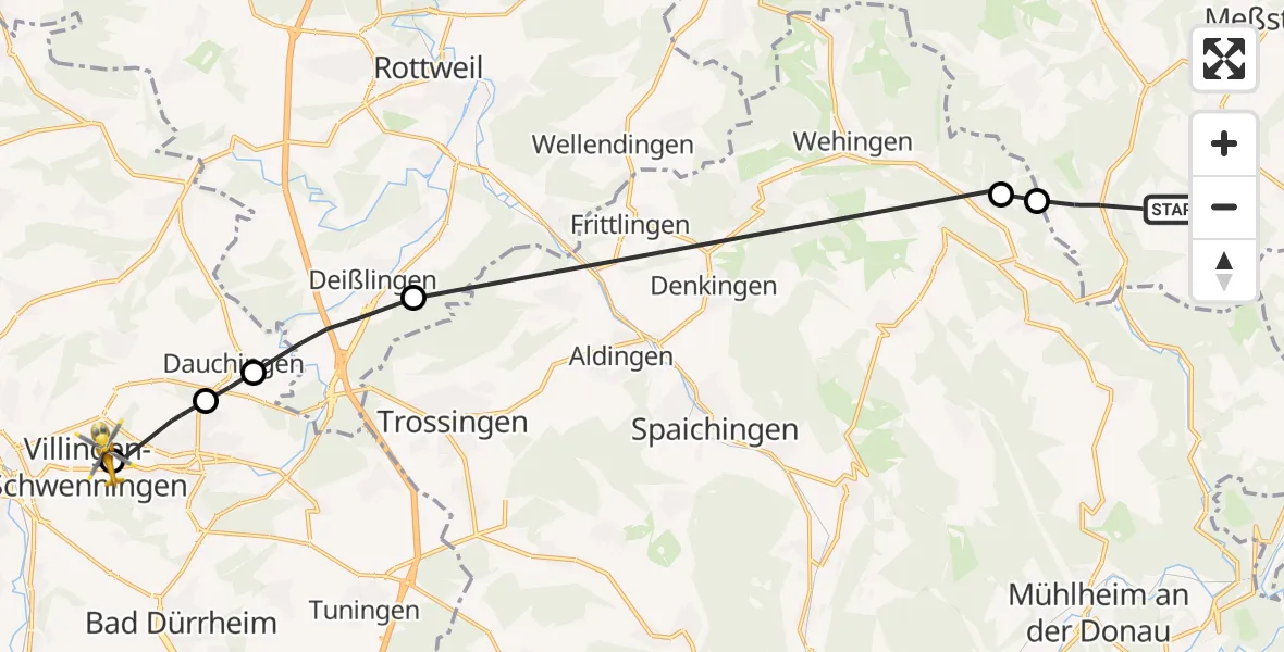 Flugroute Ambulanzhubschrauber Nusplingen - DRF Air Rescue Station Villingen-Schwenningen Hubschrauberlandeplatz (Christoph 11), 12 Juli 2026, 15:51