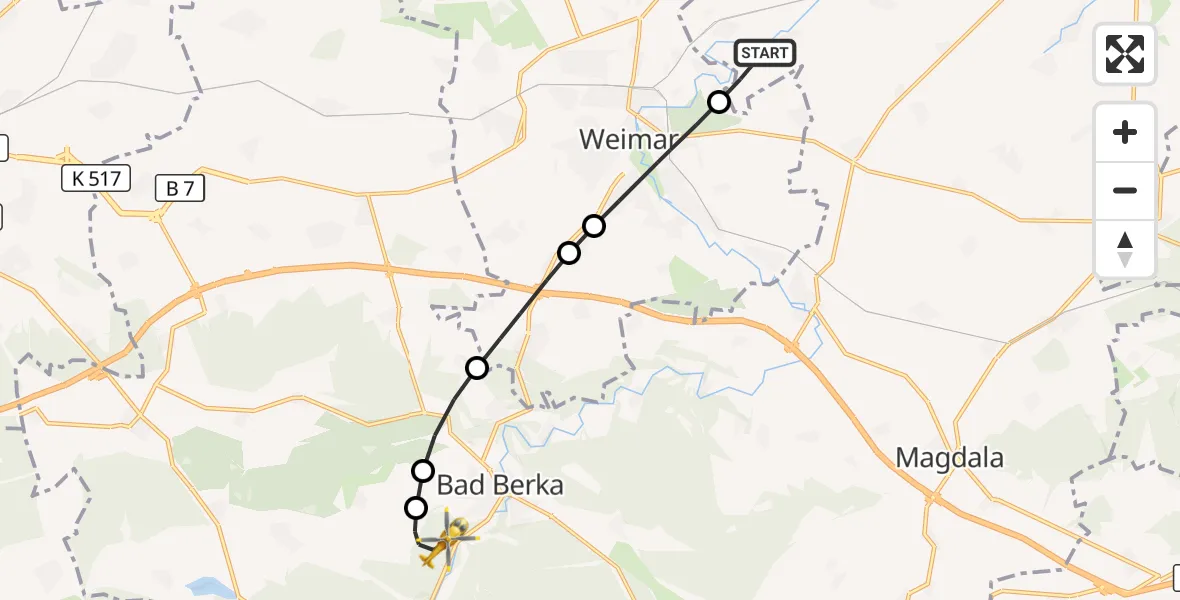Flugroute Ambulanzhubschrauber Ilmtal-Weinstraße - DRF Rettungsstation Bad Berka Hubschrauberlandeplatz, 12 Juli 2026, 15:59