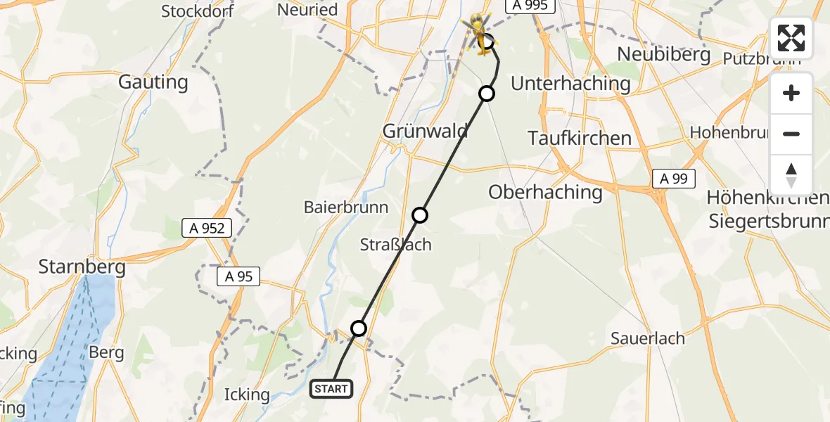 Flugroute Rettungshubschrauber Egling - ADAC Air Rescue Center Hubschrauberlandeplatz (Christoph 1), 12 Juli 2026, 16:06
