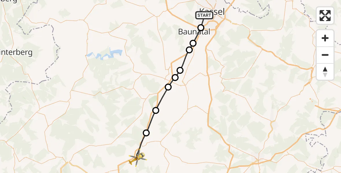 Flugroute Rettungshubschrauber Kassel - Schwalmstadt, 12 Juli 2026, 16:09