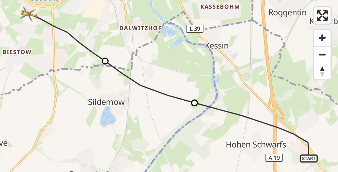 Flugroute Ambulanzhubschrauber Dummerstorf - Rostock, 12 Juli 2026, 16:25