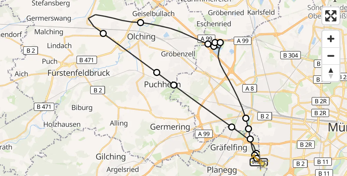 Flugroute Rettungshubschrauber DRF Air Rescue München Hubschrauberlandeplatz - DRF Air Rescue München Hubschrauberlandeplatz, 12 Juli 2026, 16:32
