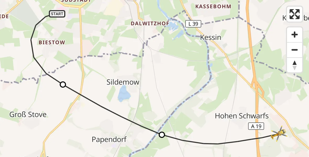 Flugroute Ambulanzhubschrauber Rostock - Dummerstorf, 12 Juli 2026, 16:33