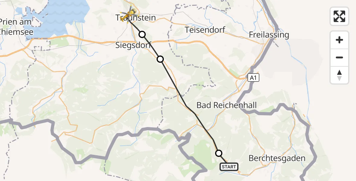 Flugroute Rettungshubschrauber Ramsau b.Berchtesgaden - Traunstein Hospital, 12 Juli 2026, 16:39
