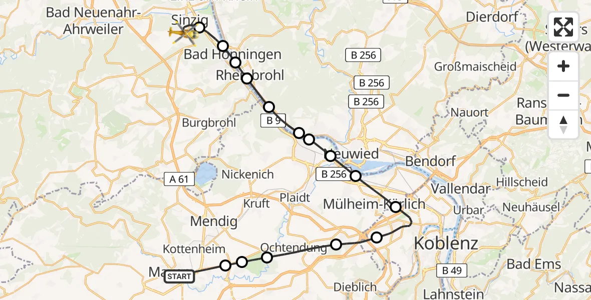 Flugroute Rettungshubschrauber Mayen - Sinzig, 12 Juli 2026, 16:39
