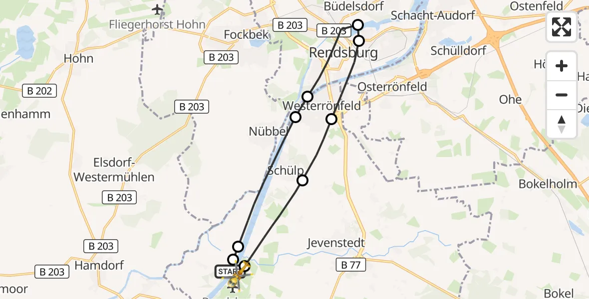 Flugroute Ambulanzhubschrauber Rendsburg-Schachtholm Flugplatz - Rendsburg-Schachtholm Flugplatz, 12 Juli 2026, 16:42
