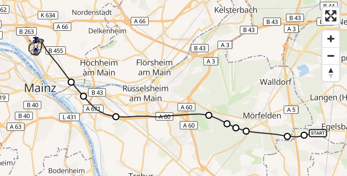 Flugroute Polizeihubschrauber Flughafen Frankfurt-Egelsbach - Wiesbaden, 12 Juli 2026, 16:44