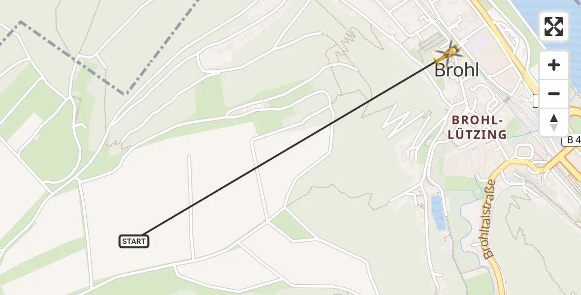 Flugroute Ambulanzhubschrauber Brohl-Lützing - Brohl-Lützing, 12 Juli 2026, 16:45