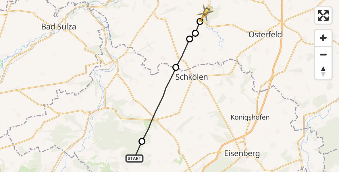 Flugroute Rettungshubschrauber Graitschen b.Bürgel - Naumburg (Saale), 12 Juli 2026, 16:45