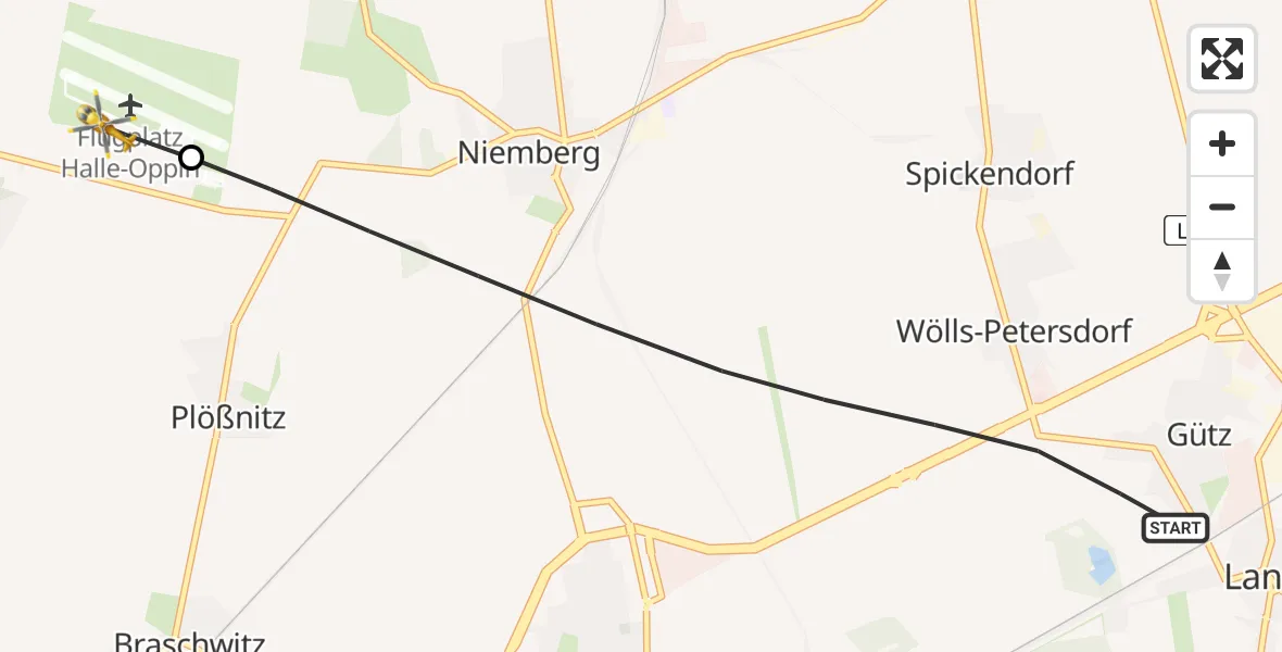Flugroute Rettungshubschrauber Landsberg - Halle-Oppin Flugplatz, 12 Juli 2026, 16:58
