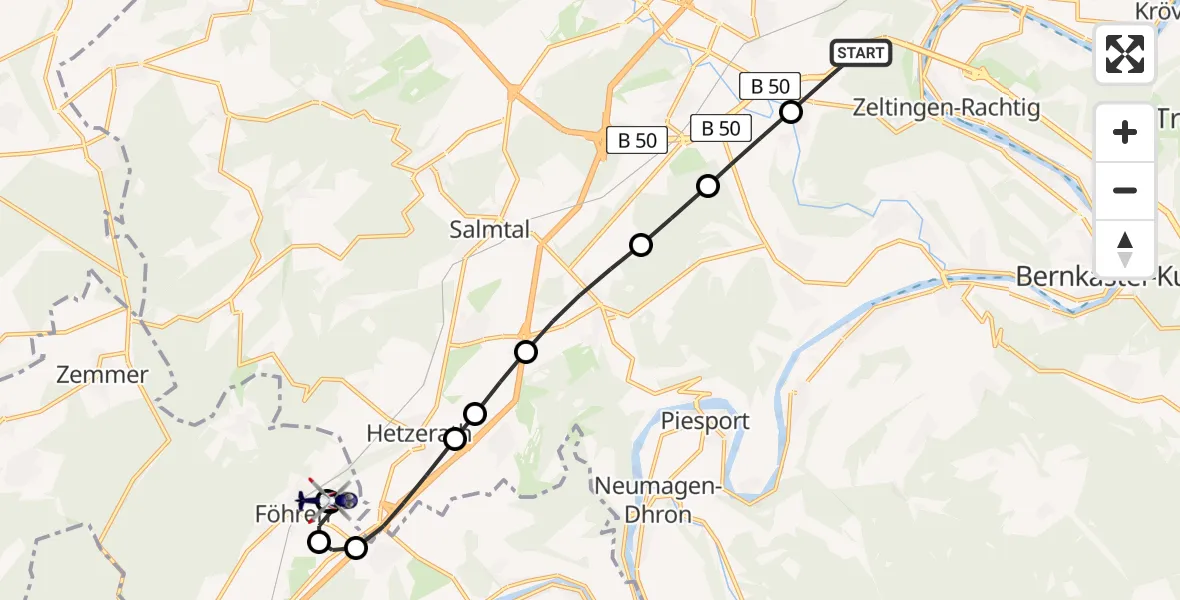 Flugroute Polizeihubschrauber Zeltingen-Rachtig - Föhren, 12 Juli 2026, 17:12