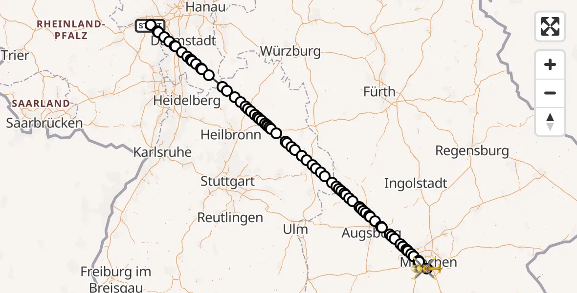 Flugroute Rettungshubschrauber Mainz University Hospital - ADAC Air Rescue Center Hubschrauberlandeplatz (Christoph 1), 12 Juli 2026, 17:19
