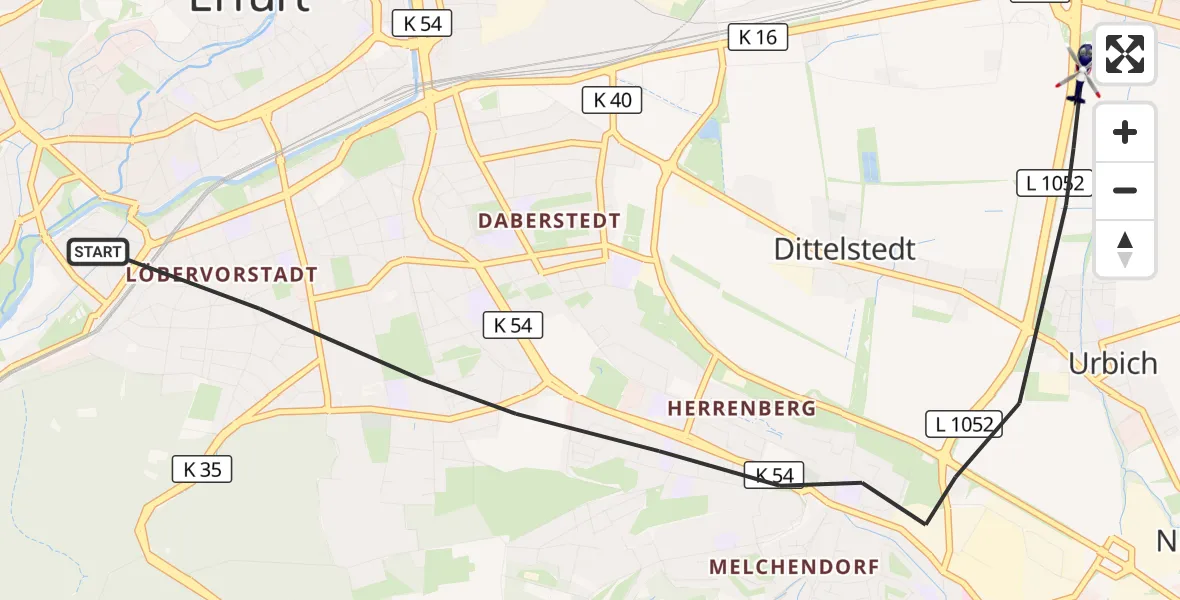 Flugroute Polizeihubschrauber Erfurt - Erfurt, 12 Juli 2026, 17:22