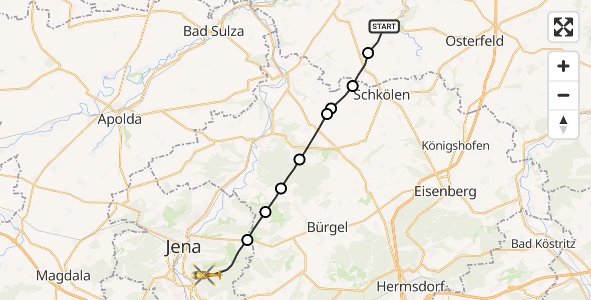 Flugroute Rettungshubschrauber Naumburg (Saale) - Jena, 12 Juli 2026, 17:24
