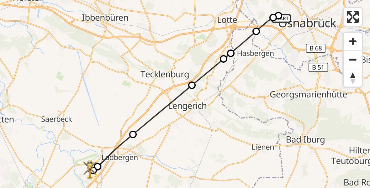 Flugroute Ambulanzhubschrauber Osnabrück Hospital - Christoph  Westfalen-ADAC, 12 Juli 2026, 17:32
