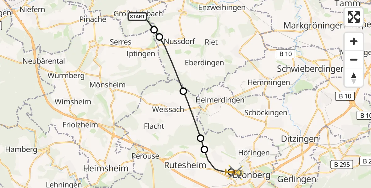 Flugroute Rettungshubschrauber Mühlacker - Leonberg Hospital, 12 Juli 2026, 17:33