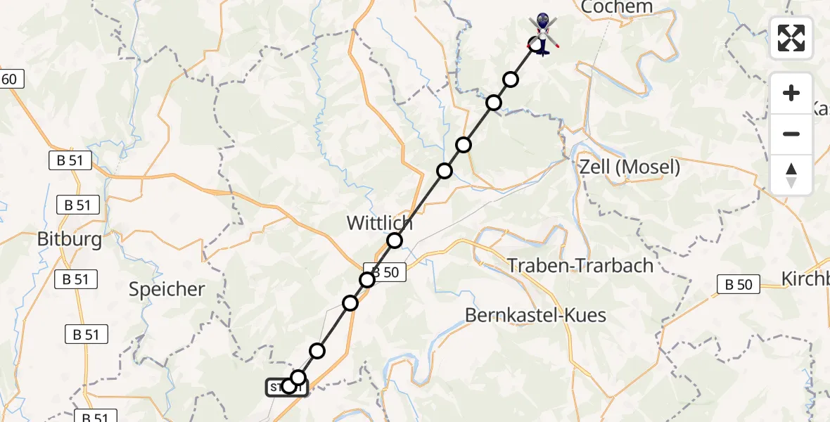 Flugroute Polizeihubschrauber Föhren - Weiler, 12 Juli 2026, 17:41