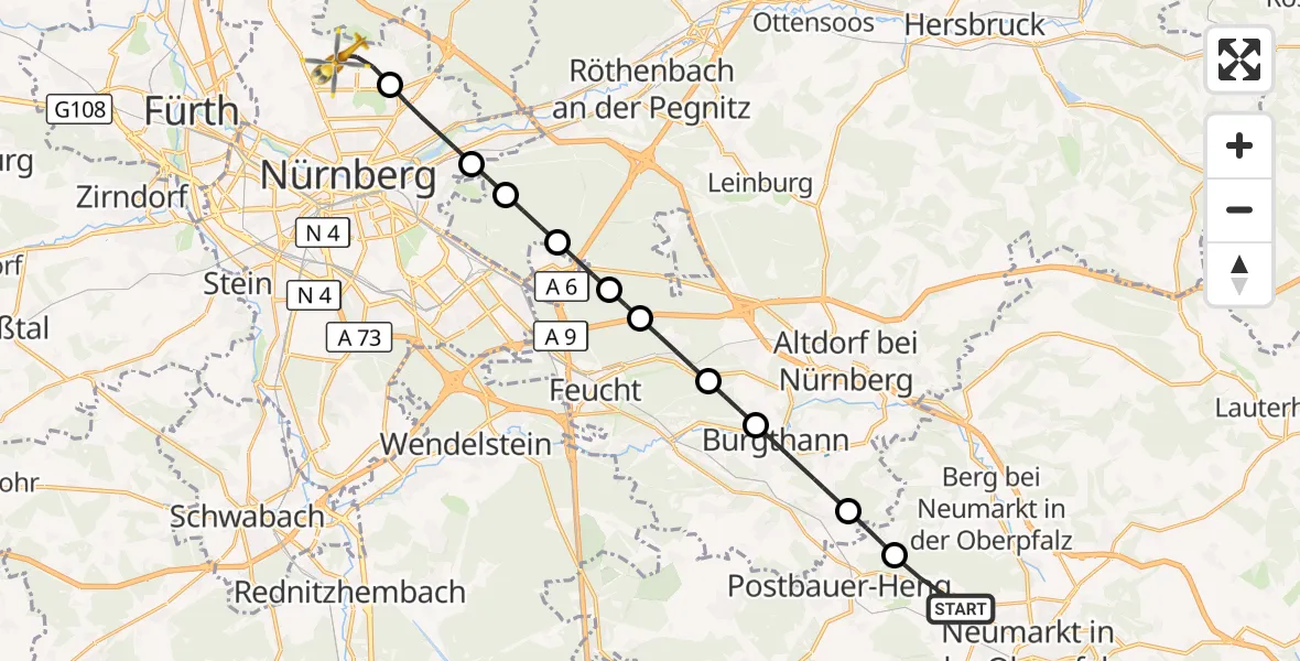 Flugroute Ambulanzhubschrauber Neumarkt i.d.OPf. - Flughafen Nuremberg, 12 Juli 2026, 17:49