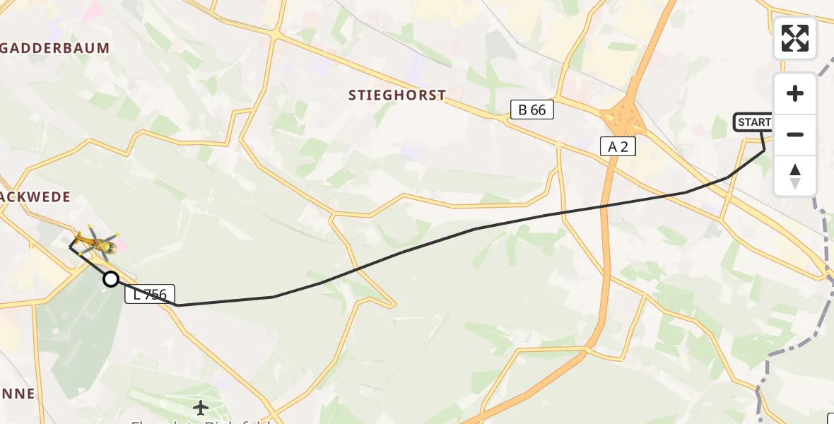 Flugroute Rettungshubschrauber Bielefeld - Luftrettungszentrum Bielefeld, 12 Juli 2026, 17:53