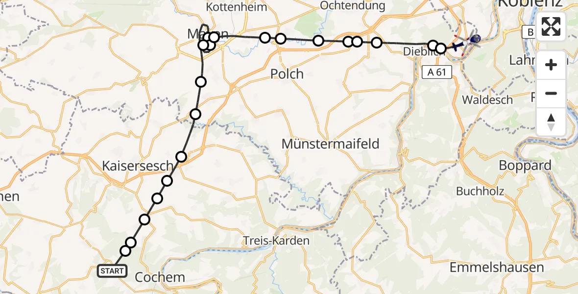 Flugroute Polizeihubschrauber Faid - Winningen, 12 Juli 2026, 17:55