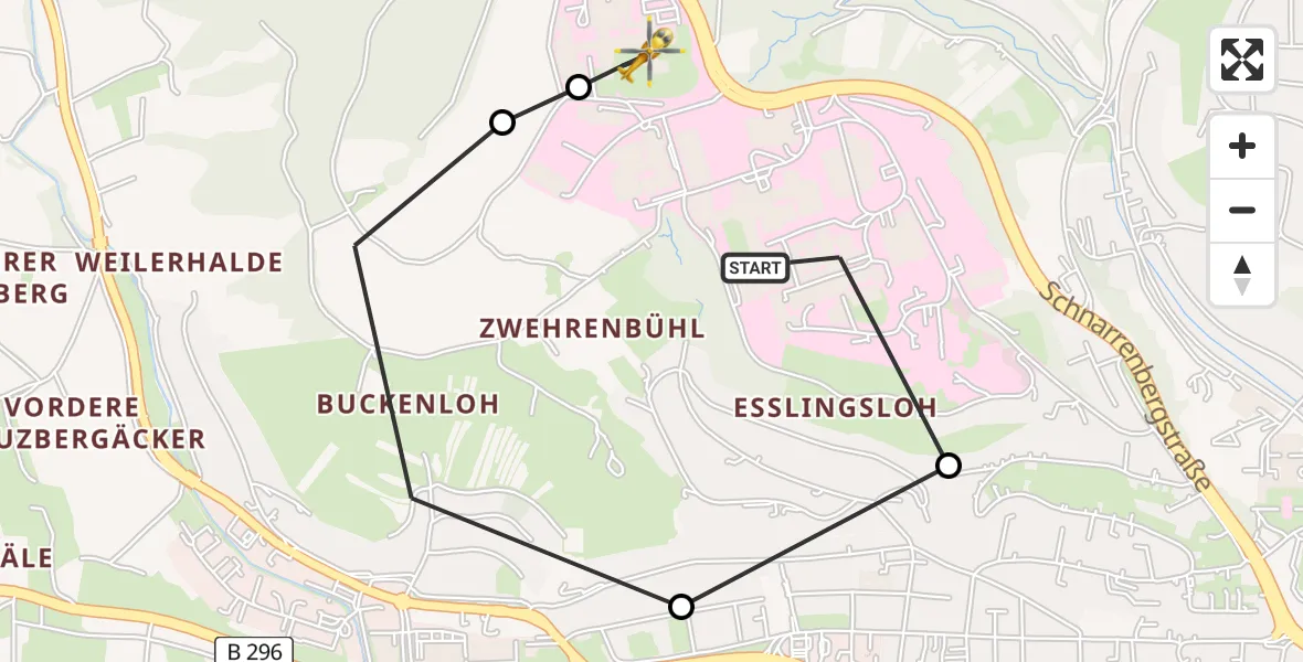Flugroute Ambulanzhubschrauber Tübingen University Hospital - Tübingen Trauma Hospital, 12 Juli 2026, 18:18