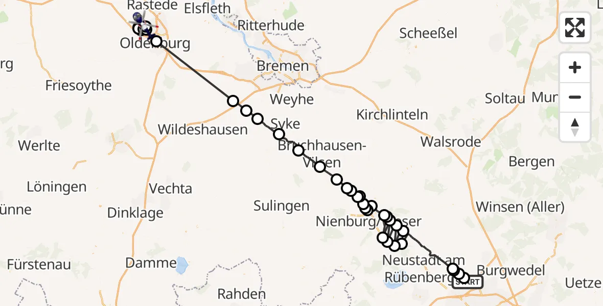 Flugroute Polizeihubschrauber Flughafen Hannover - Wiefelstede, 12 Juli 2026, 18:32