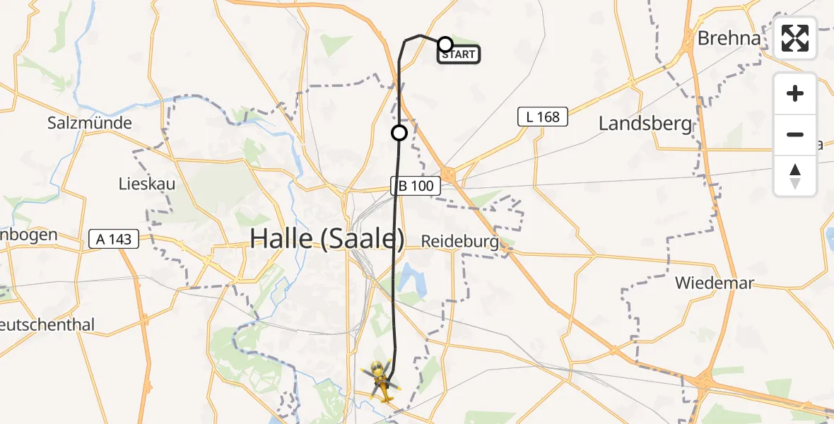 Flugroute Rettungshubschrauber Halle-Oppin Flugplatz - Halle (Saale), 12 Juli 2026, 18:33