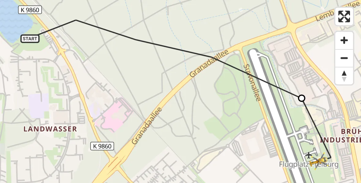 Flugroute Ambulanzhubschrauber Freiburg im Breisgau - Freiburg im Breisgau Flugplatz, 12 Juli 2026, 18:39