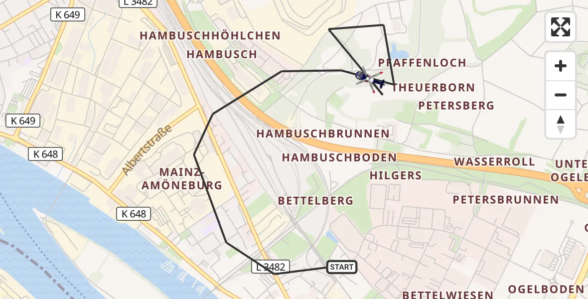 Flugroute Polizeihubschrauber Wiesbaden - Wiesbaden, 12 Juli 2026, 18:40