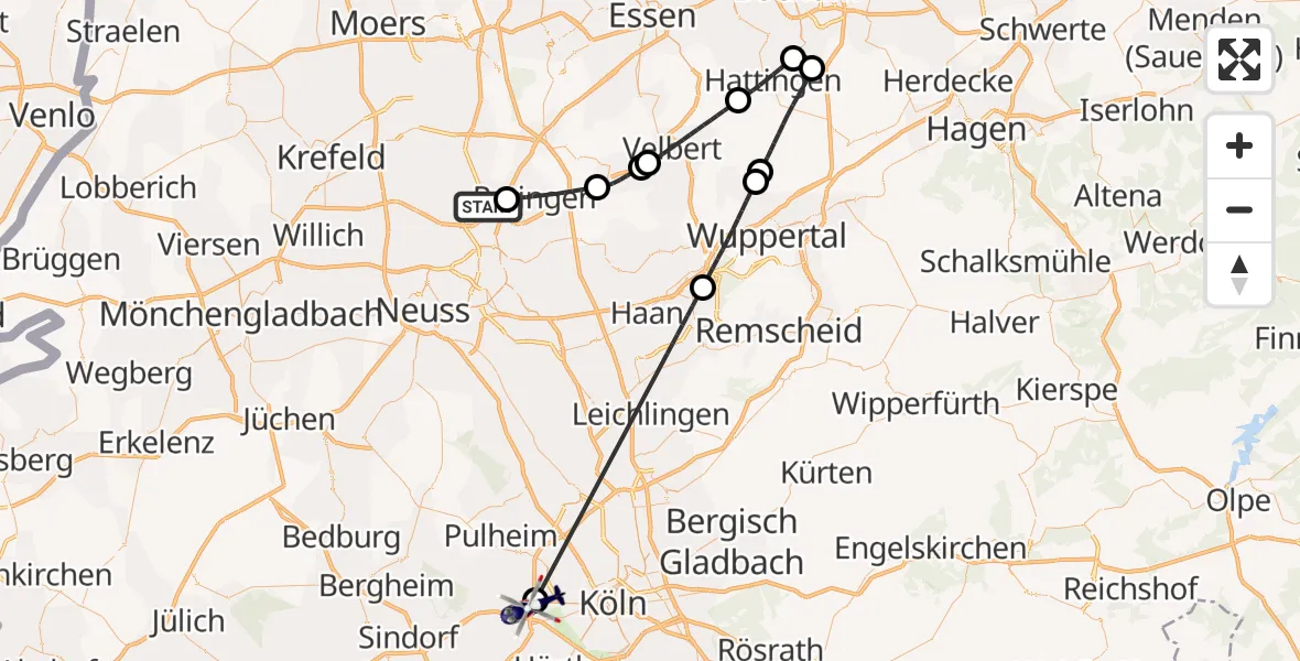 Flugroute Polizeihubschrauber Düsseldorf Flughafen - Köln, 12 Juli 2026, 18:41