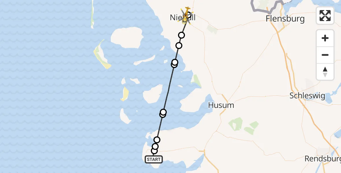 Flugroute Ambulanzhubschrauber Sankt Peter-Ording - Niebüll, 12 Juli 2026, 18:41