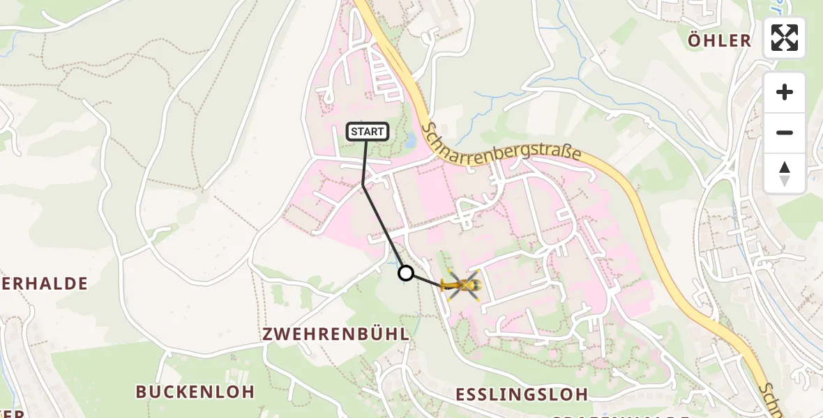 Flugroute Ambulanzhubschrauber Tübingen Trauma Hospital - Tübingen University Hospital, 12 Juli 2026, 18:50