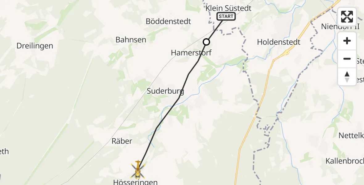 Flugroute Rettungshubschrauber Uelzen - Suderburg, 12 Juli 2026, 18:56